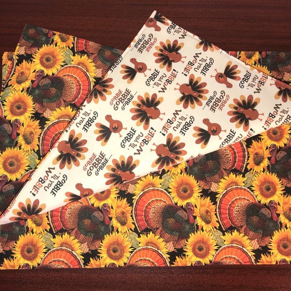 Thanksgiving Placemats Reversible Sunflower Turkey Placemats Set of 6 - Picture 2 of 3